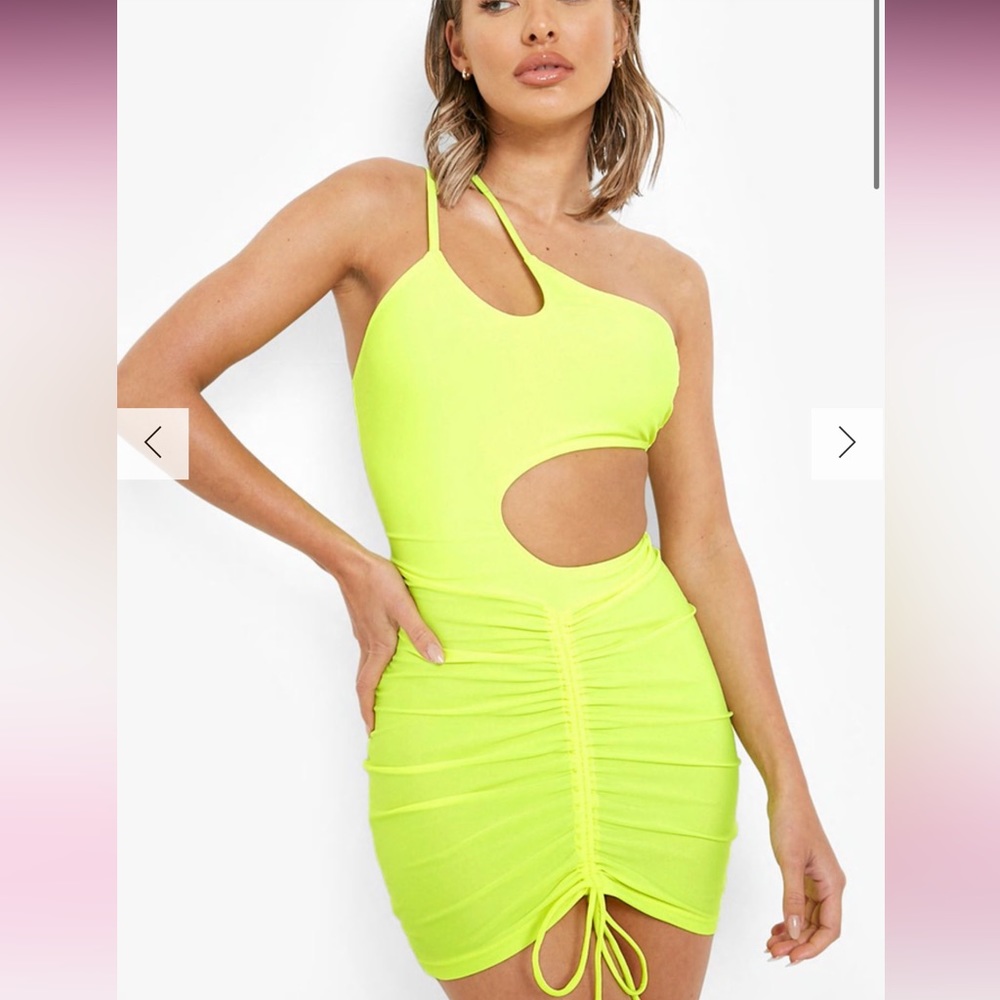 Neon tie ruched cut out beach dress